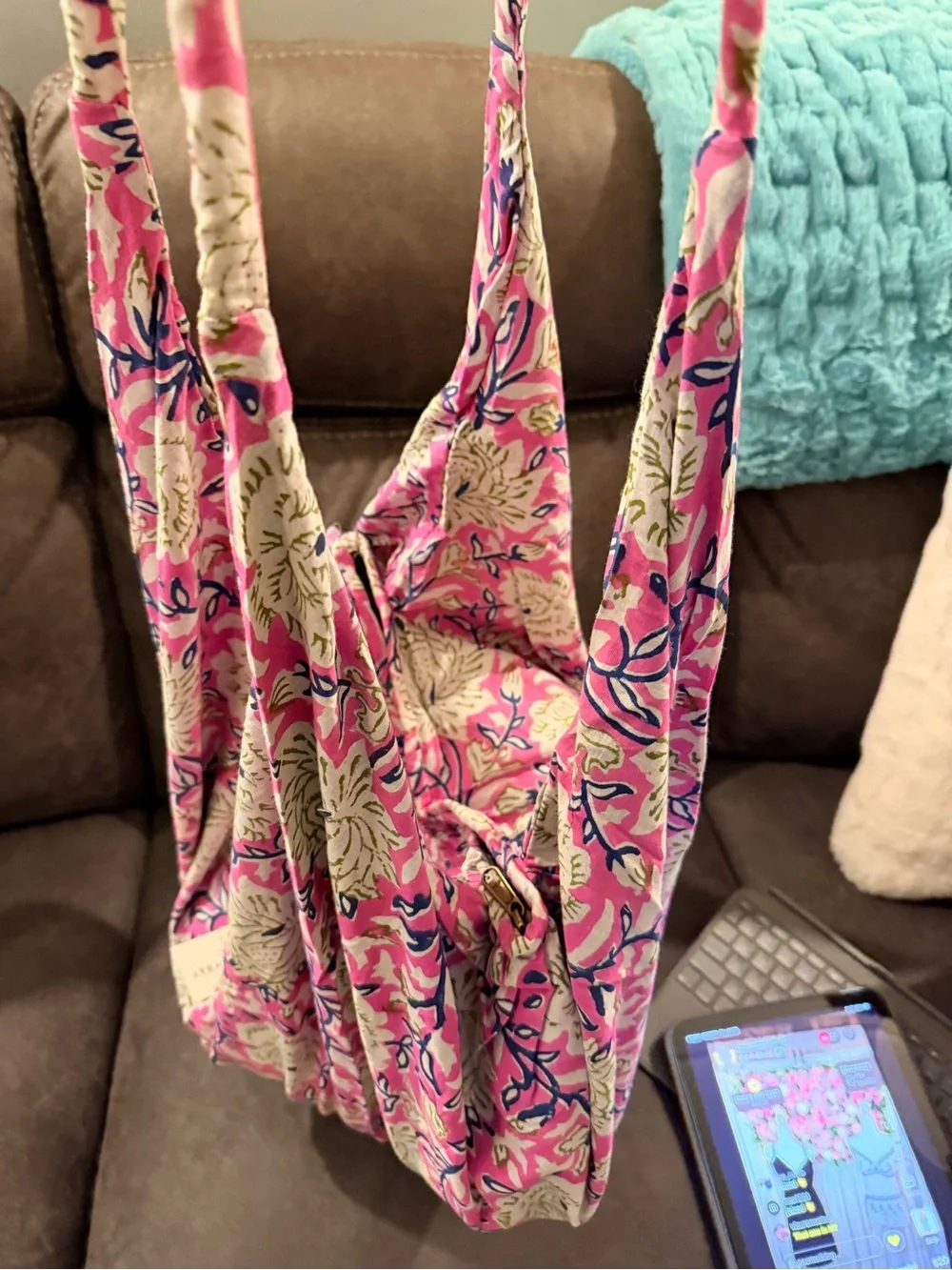 Pink Floral Canvas Tote Bag - karma Highway Lightweight Everyday Shoulder Bag